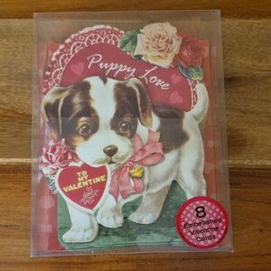 NEW Set of 8 Barnes & Noble Puppy Love Embellished Valentine Cards
